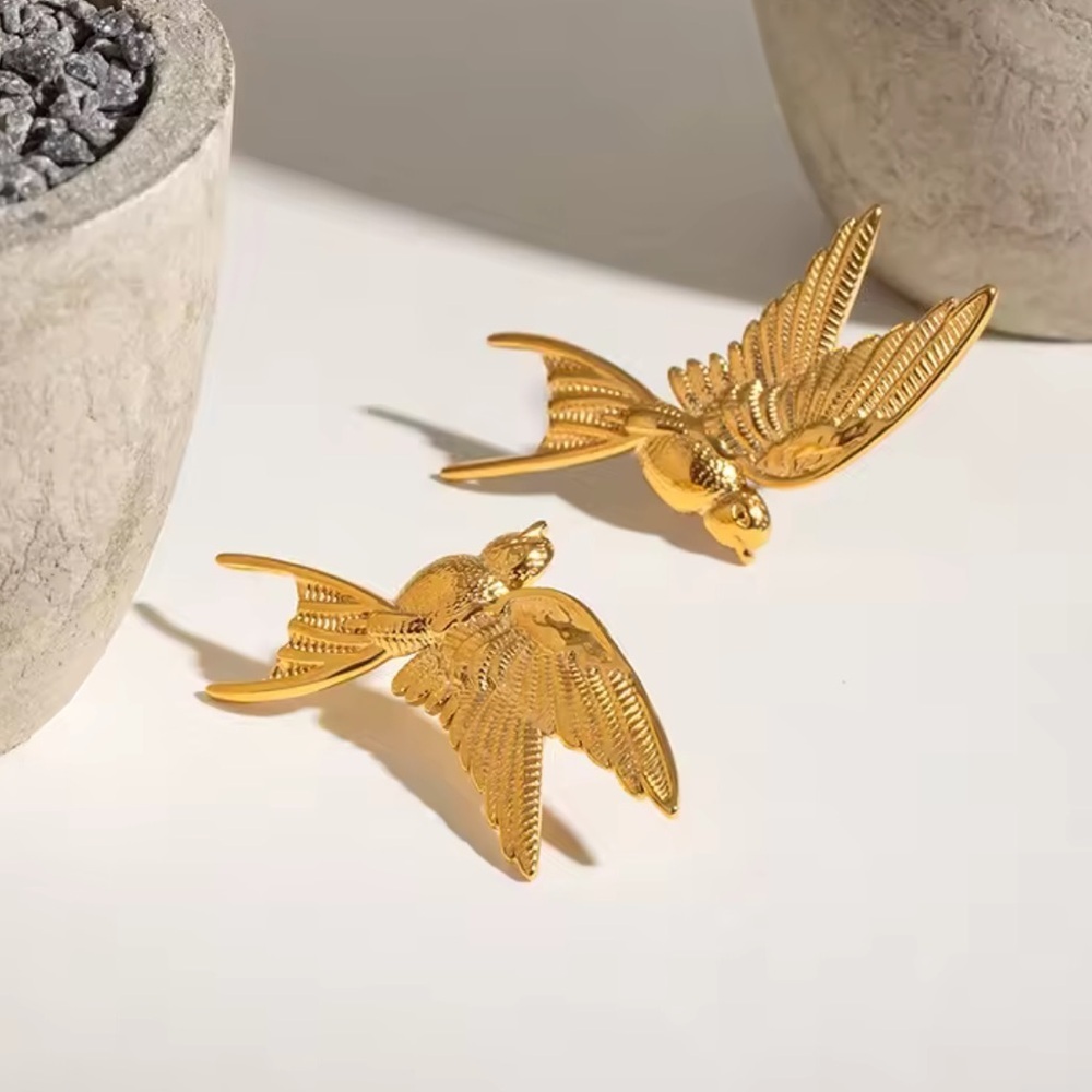 Swallow Peace Bird 18k Gold Stainless Steel Earrings